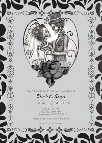Halloween Wedding Invitations, Skeleton Love Couple Marriage Dance Gothic Wedding Invitation, Skeleton Wedding Invitations, Gothic Wedding Invitations