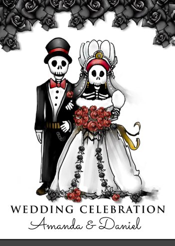 Halloween Wedding Invitations, Skeleton Wedding Invitations, Halloween Skeletons Red Bride Groom Together With Invitation