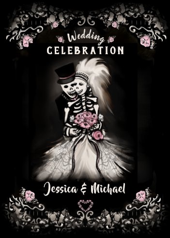 Bride Groom Wedding Skeletons Cemetery Love Invite, Halloween Wedding Invitations, Skeleton Wedding Invitations