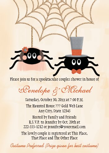 Halloween Wedding Invitations, Halloween Wedding Stationery, Cute Spider Halloween Couples Shower Invitation, Spiderweb wedding invitations