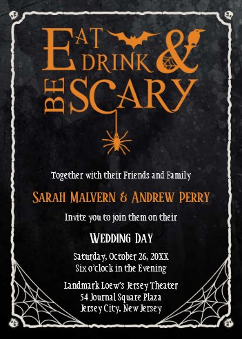 Halloween Wedding Invitations, Gothic Wedding Invitations, Halloween Wedding Invite Eat, Drink and Be Scary