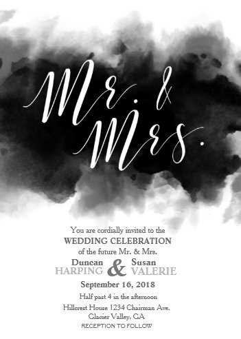 Halloween Wedding Invitations, Gothic Wedding Invitations, Dark Goth Mr and Mrs Watercolor Wedding Invitation