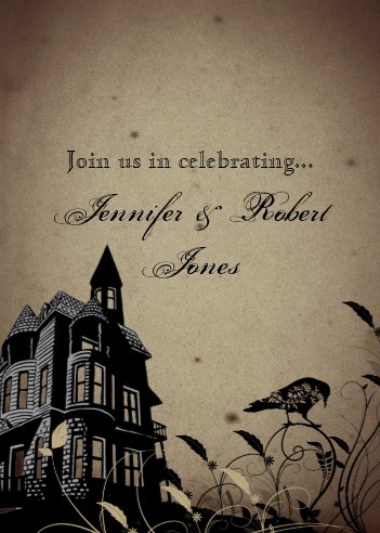 Halloween Wedding Invitations, Gothic Wedding Invitations, Vintage Gothic House Wedding Anniversary Invitation