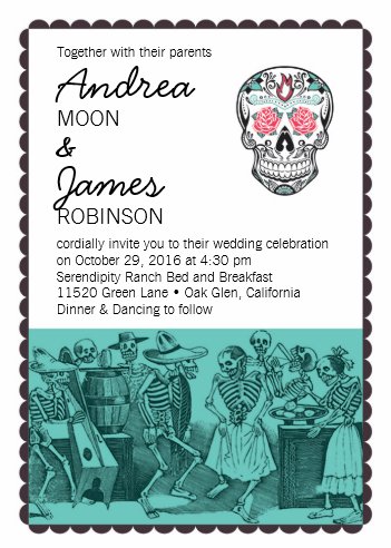 Halloween Wedding Invitations, Fiesta Dancing Skeletons Skull Wedding Invitations, Skull Wedding Invitations, Skeleton Wedding Invitations