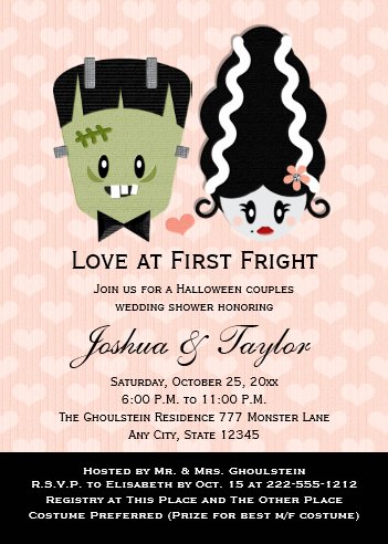 Halloween Wedding Invitations, Halloween Couples Wedding Shower Invitations, Frankenstein Wedding Invitations, Monster Wedding Invitations