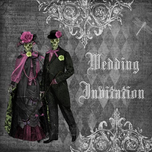 Halloween Wedding Invitations, Elegant Gothic Bride & Groom Skeletons Wedding Invitation, Gothic Wedding Invitations, Skeleton Wedding Invitations