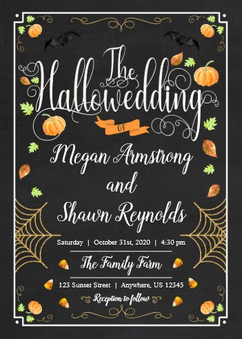 Halloween Wedding Invitations, Halloween Wedding Invitation Black and Gold, Cute Halloween Wedding Invitations, Gothic Wedding Invitations