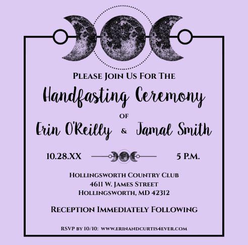 Halloween Wedding Invitations, Handfasting Wedding Invitation Wicca Pagan Celtic, Handfasting Invitation, Lilac Halloween Wedding Invitation, Moon Wedding Invitations