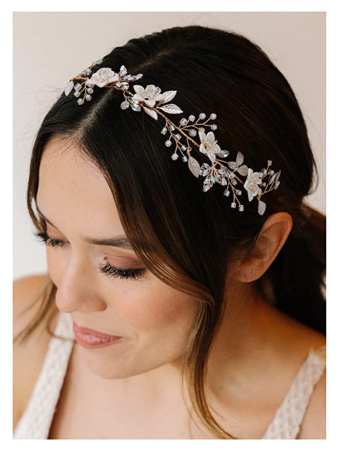 Homemade Gold and White Floral Bridal Headband