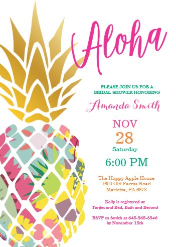Hawaiian Wedding Ideas, Tropical Wedding Ideas, Pineapple wedding ideas, Tropical Pineapple Bridal Shower Invitation