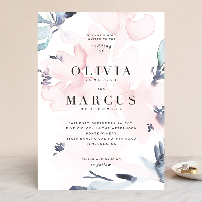 modern floral wedding invitations, floral wedding invites, pastel wedding invitations