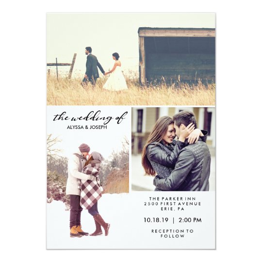 modern wedding invitations, photo wedding invitations, photo collage wedding invitation, Three Photos and Modern Typography Wedding Invite