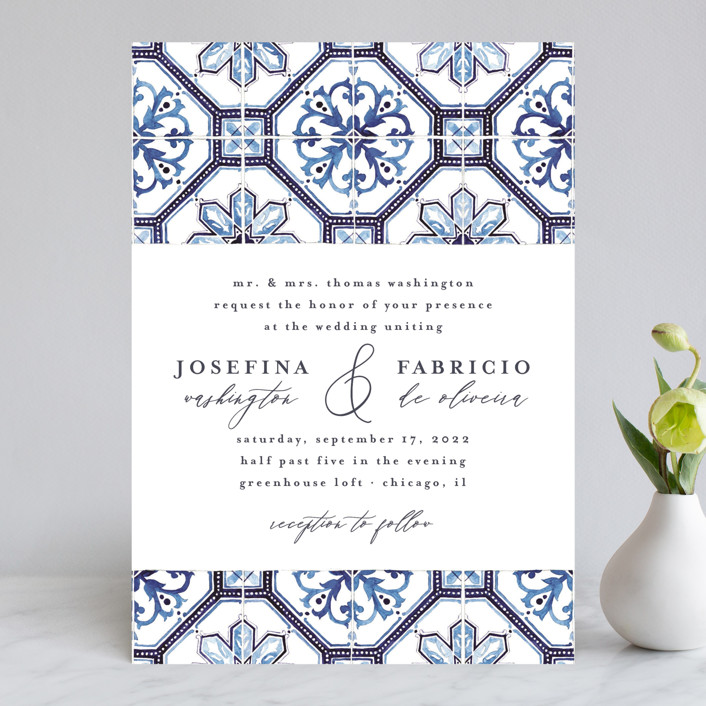 Blue and White Watercolor Wedding Invitation, blue wedding invitations, pretty wedding invitations, floral design wedding invitations