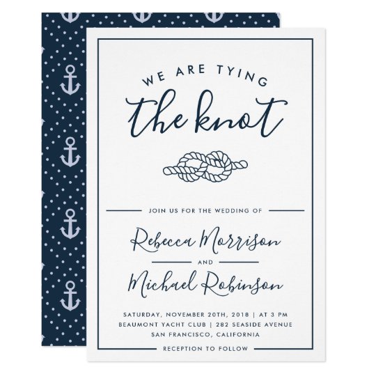 knot wedding invitations, nautical wedding invitations, blue and white wedding invitations, Tying The Knot Nautical Wedding Invitation