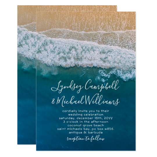 wedding invitations, beach wedding invitations, Elegant Beach Blue Ocean Wedding Invitation
