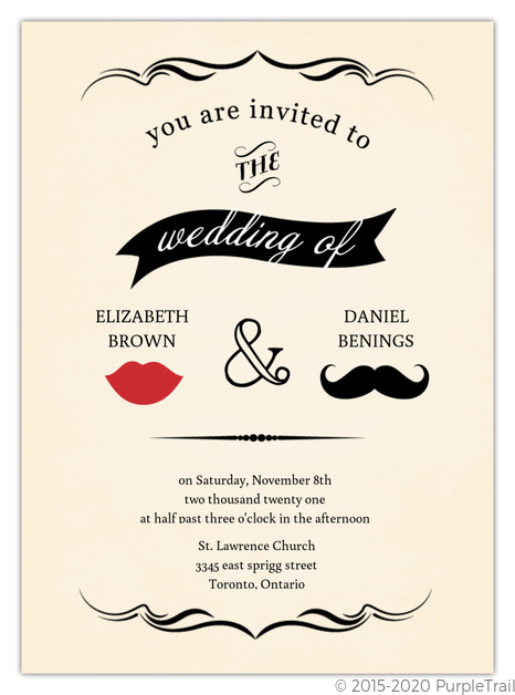 wedding invitations, fun wedding invitations, simple wedding invitations, vintage wedding invitations, Vintage Mustache Wedding Invitation