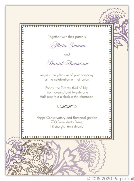 Vintage wedding invitations, floral wedding invitations, simple wedding invitations, Vintage Purple Floral Wedding Invitation