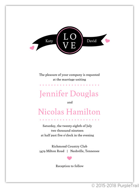 simple wedding invitations, modern wedding invitations, pink and black wedding invitations, Black and Pink Love Wedding Invitations