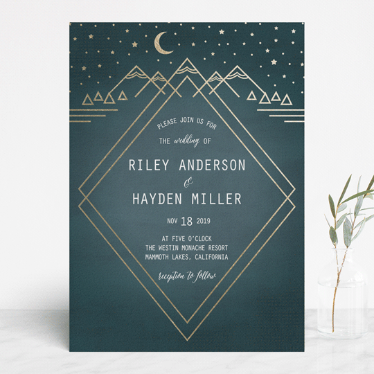 simple wedding invitations, modern wedding invitations, Pretty Mountain Sky Wedding Invitation