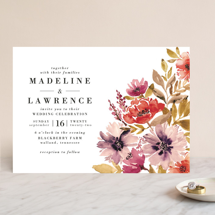 wedding invitations, floral wedding invitations, autumn wedding invitations, fall wedding invitations, Beautiful Autumn Floral Wedding Invitations