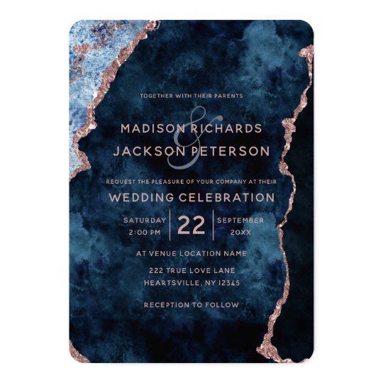 wedding invitations, rose gold and navy blue wedding invitations, Navy Blue Rose Gold Marble Wedding Invitations, modern wedding invitations