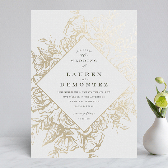 wedding invitations, foil pressed wedding invitations, gold wedding invitations, Elegant Gold Floral Wedding Invitation