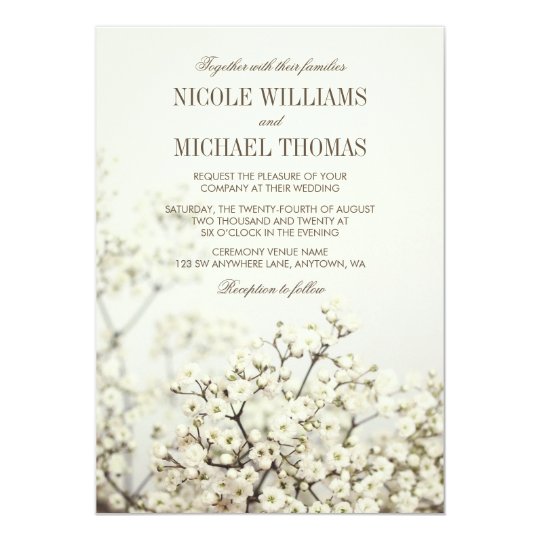 Wedding Invitations, White Wedding Invitations, Vintage Wedding Invitations, Soft Vintage Baby's Breath Wedding Invitations