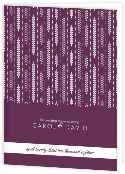 Hanging White Willow Wedding Program, ideas for wedding programs, deep purple wedding programs