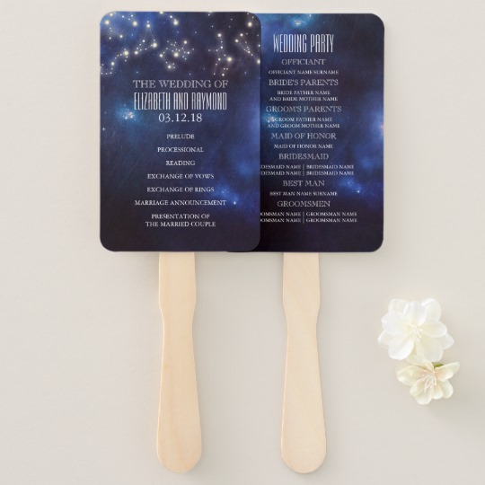 Zodiac Signs | Constellation Wedding Program Hand Fan, starry night wedding program fan, ideas for wedding programs