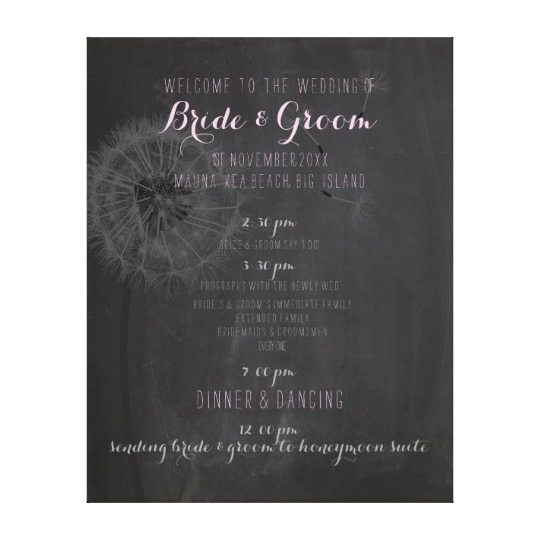 chalkboard/dandelion wedding program Canvas Print, ideas for wedding programs, chalkboard canvas print wedding program