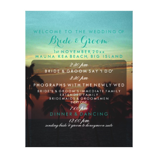 Mauna Kea Beach Wedding Program Canvas Print, ideas for wedding programs, beach wedding program on canvas