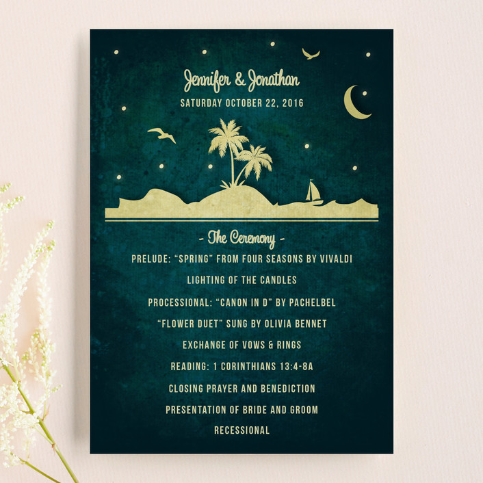 Love Island Wedding Program, ideas for wedding programs, green wedding programs