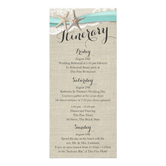 Starfish and Lace Rustic Beach Wedding Itinerary Rack Card, ideas for wedding programs, beach wedding programs, starfish wedding programs