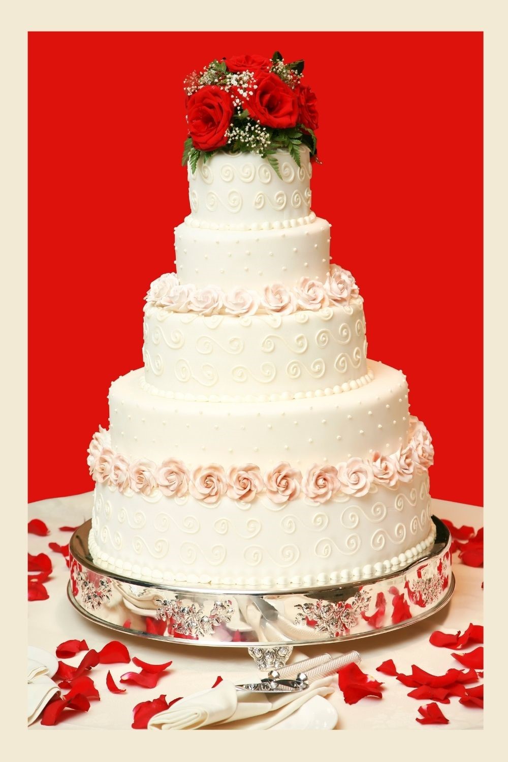 inexpensive wedding ideas, budget wedding ideas, simple wedding cakes, red and white wedding cake