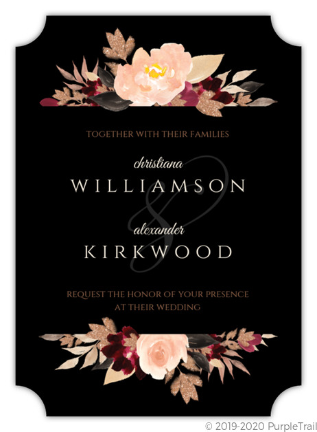 inexpensive wedding ideas, budget wedding ideas, black wedding invitations, budget wedding invitations, Faux Watercolor Glitter Floral Black Wedding Invitation