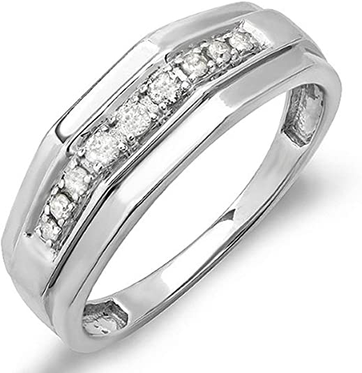 Inexpensive Wedding Rings, Affordable Wedding Rings, White Diamond Mens Wedding Anniversary Band 1/4 CT, Sterling Silver