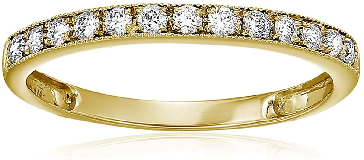 Inexpensive Wedding Rings, Affordable Wedding rings, 1/4 cttw Diamond Wedding Band with Milgrain 14K White or Yellow Gold Prong Set