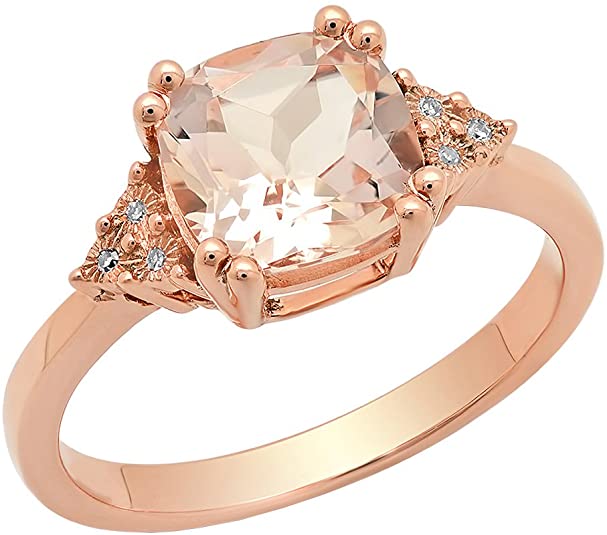 inexpensive wedding rings, affordable w edding rings, rose gold wedding rings, 10K 8 MM Cushion Gemstone & Round White Diamond Ladies Bridal Engagement Ring, Rose Gold