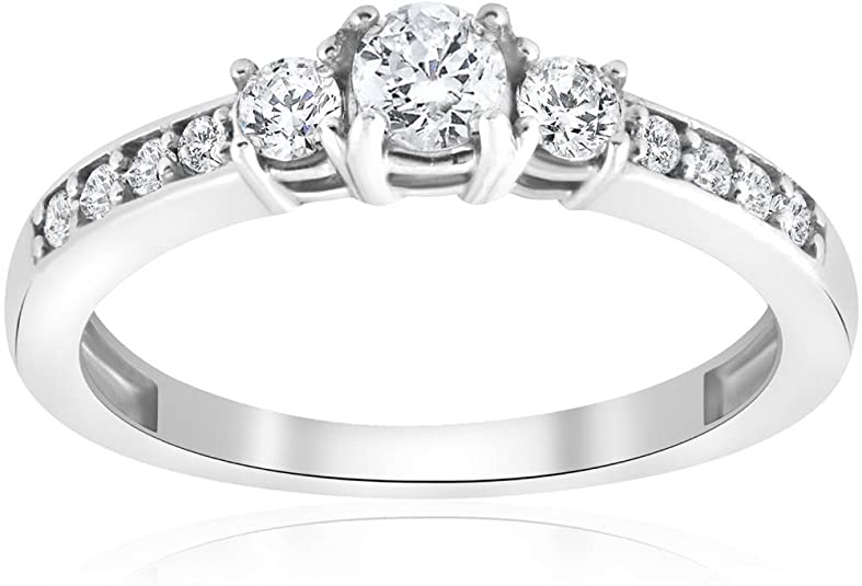 inexpensive wedding rings, affordable wedding rings, 3/4ct Three Stone Round Diamond Engagement Ring 14K White Gold