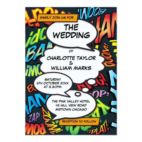 informal wedding invitations, fun wedding invitations, comic book wedding invitations, Comic Book Pop Art Wedding Invitation