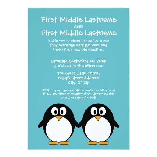 informal wedding invitations, cute wedding invitations, adorable wedding invitations, Cute Penguin Wedding Invitation