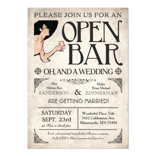 informal wedding invitations, casual wedding invitations, Open Bar and a Wedding Invitations, funny wedding invitations