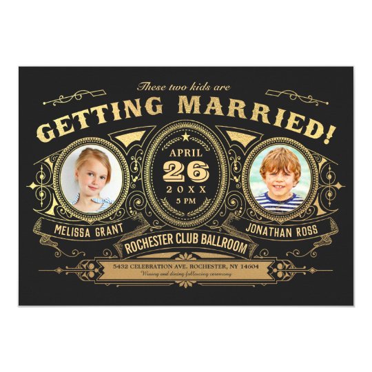 informal wedding invitations, casual wedding invitations, funny wedding invitations, Vintage Retro Kids Photo Wedding Invitations Foil