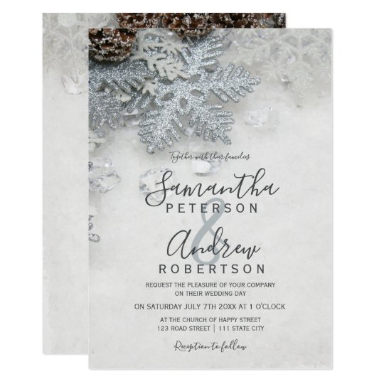 informal wedding invitations, casual wedding invitations, winter wedding invitations, snowflake wedding invitations, Winter wonderland silver snow typography wedding invitation