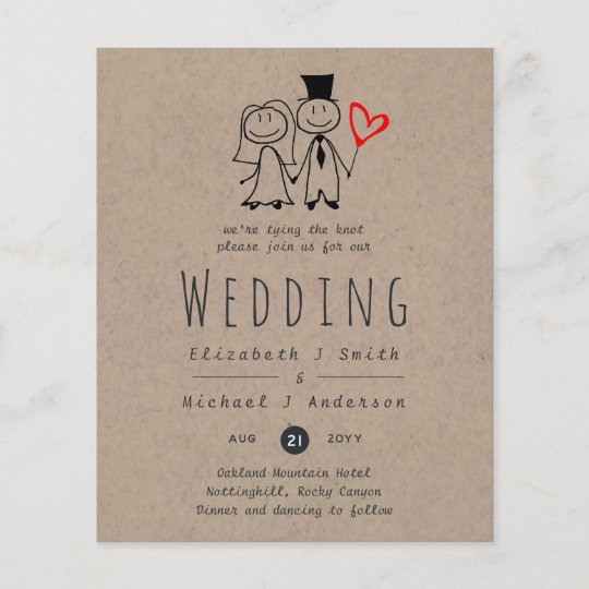informal wedding invitations, casual wedding invitations, fun wedding invitations, Fun Bride Groom Rustic Wedding Invite Handdrawn