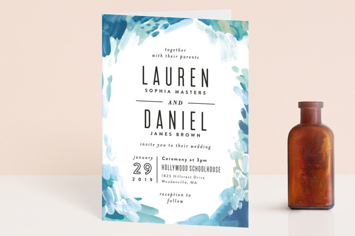 blue and white wedding invitations, Blue and White Abstract Art Wedding Invitation, informal wedding invitations, casual wedding invitations