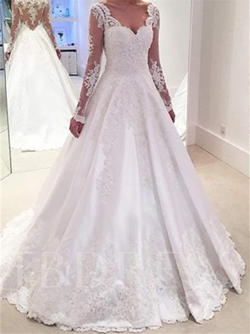 Irish Wedding Dresses, long-sleeved wedding dresses, Appliques Long Sleeves Vintage Wedding Dress