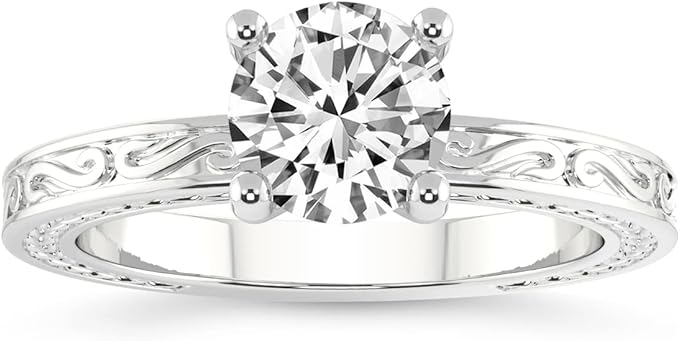 IGI Certified Lab Grown Diamond Engagement Ring | 14K Or 18K in White, Yellow Or Rose Gold | Ivory Vintage Solitaire Lab Diamond Ring