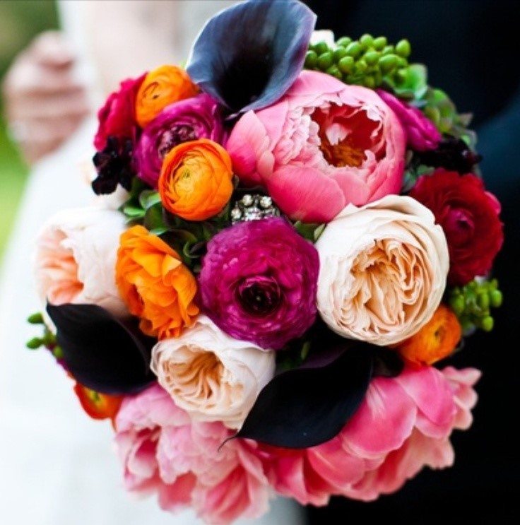 Super Colorful and Stunning Peonies Wedding Bouquet With Pink, blush,orange and red flowers