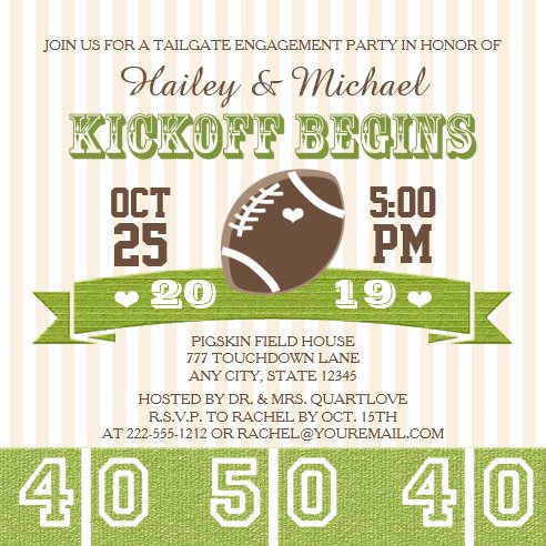 Kickoff Football Tailgate Engagement Party Invitation